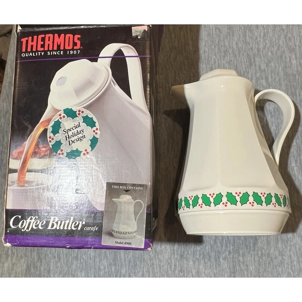 Thermos Coffee Butler Carafe 4308 Holiday Tree Design 32oz Vintage Serving Party